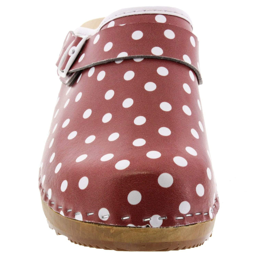 EBBA Wood Open Back Polka Dots Leather Clogs