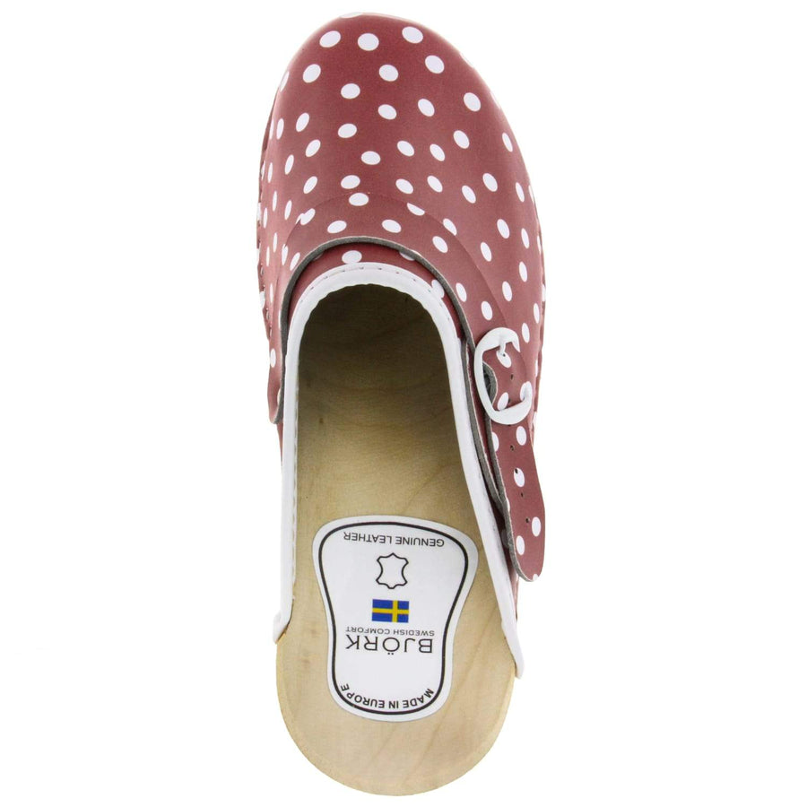 EBBA Wood Open Back Polka Dots Leather Clogs