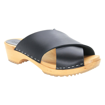BJORK 754002-2-36 BJORK EEVI Criss-Cross Wood Clog Leather Sandals Black / EU-36