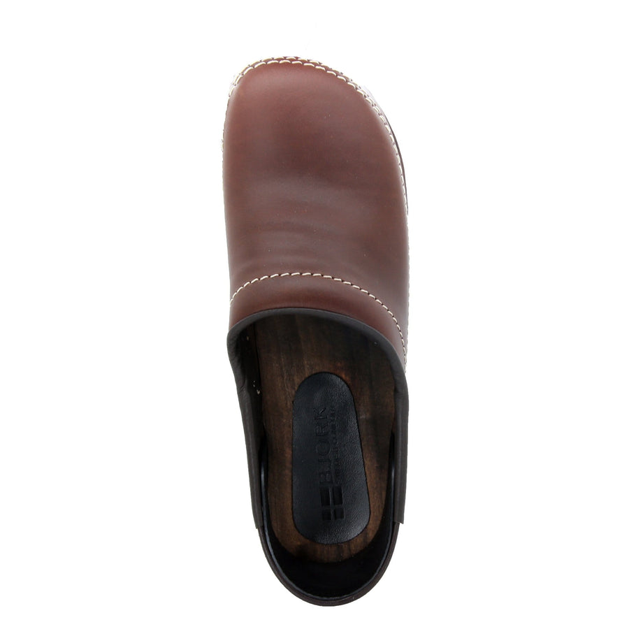 BJORK Men's Christian Wood Closed Back Oiled Leather Clogs